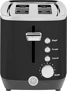 GE 2 Slice Black Stainless Steel Toaster, Extra Wide Slots for Toasting Bagels, Breads, Waffles & More, 7 Adjustable ...