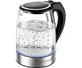 MEGAWISE 1.8 L Glass Electric Kettle, 1000W, Auto Shut-Off, Black | 360° swivel base for easy handling, boil-dry prot...