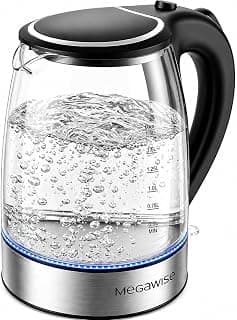 MEGAWISE 1.8L Glass Electric Kettle, Auto Shut-Off, Boil-Dry Protection