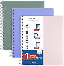 ONAVIA Spiral Notebook 1 Subject, 3 Pack, College Ruled, 9 x 11 in, 100 Sheets, 3-Hole Punched Waterproof Cover with ...