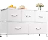 WLIVE Dresser for Bedroom, Wide Dresser with 5 Fabric Drawers, White | Chest of Drawers with Sturdy Steel Frame and S...
