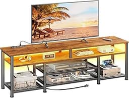 Furologee TV Stand with Power Outlets and LED Lights, 63 Inch Entertainment Center for 60 65 70 Inch TVs, Media Conso...