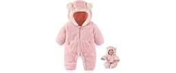 AiWMGL Newborn Baby Bear Outfit Suit With Fold-Over Mittens Footies Girls Boys Winter Fleece Clothes Hooded Romper Sn...