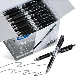 deli Gel Pens, 100 Pcs Retractable Pens Black Ink, Medium Point Pen 0.7mm, Smooth Writing, Fast Dry, No Bleed for Jou...