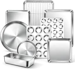 TeamFar 10-Piece Baking Pans Set, Stainless Steel Bakeware Sets for Cooking