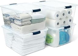 Rubbermaid Cleverstore 71 Qt Clear Storage Bins with Lids, 4-Pack, Stackable, BPA-Free, Made in USA