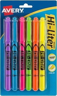 Avery Hi-Liter Pen Style Highlighters, 6 Assorted Highlighters