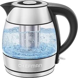 CHEFMAN Electric Kettle - 1.2L 1500W Hot Water Tea Pot with Infuser, BPA Free, Auto Shut Off, Boil-Dry Protection, Re...