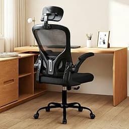 Flysky Ergonomic Office Chair with Adjustable Headrest & Lumbar Support, Computer Desk Chair with Flip-Up Armrests, C...