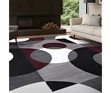Rugshop Circle Design Contemporary Geometric Area Rug Burgundy 5'3" x 7'3" | Easy-Care, Non-Shedding, Rectangular, Si...