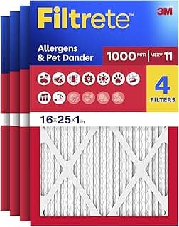 Filtrete 16x25x1 Air Filter, MERV 11, MPR 1000, Allergens & Pet Dander, 3-Month AC and Furnace Filters, Cleaner Air, ...