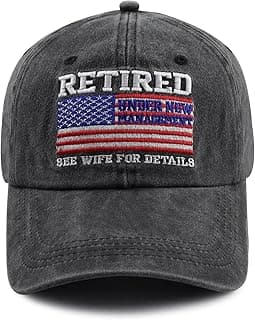 Splash Brothers Customized Retired Under New Management See Wife for Details Hats, USA Flag Retirement Baseball Cap