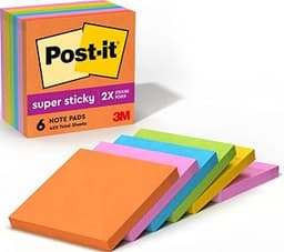 Post-it Super Sticky Notes, 3 x 3 in, Neon Fizz, 6 Pads, 70 Sheets/Pad | School Supplies and Office Supplies, 2X the St...