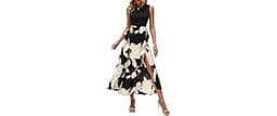 BTFBM Summer Dresses for Women Wedding Guest | Boho Floral Print, Sleeveless, Crewneck, Ruffle Midi Dress For Cocktai...