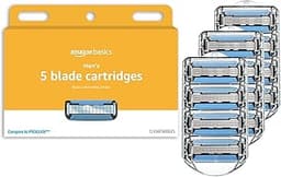 Amazon Basics 5-Blade Razor Refills for Men with Dual Lubrication, Hypoallergenic, Clean Shave, Precision Beard Trimm...