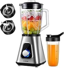 GDOR 1200W Blender for Smoothies and Shakes, 52 Oz Glass Jar & 22 Oz To-Go Cup Combo, Countertop Blender with 6-leaf ...