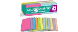 Taja Lined Sticky Notes, 4 x 6 Inches, 24 Pads, 30 Sheets/Pad, Bright | Large Sticky Notes with Lines for Office, Hom...
