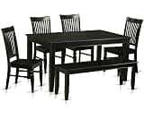 East West Furniture DUWE6-BLK-W 6 Piece Dining Set Contains a Rectangle Dining Room Table and 4 Kitchen Chairs with a...