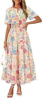 MEROKEETY Women's Summer Casual Floral Boho Short Sleeve Midi Maxi Dresses