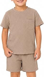 Ecolala Boys Summer Outfits Waffle Knit Pocket T-Shirt and Shorts 2 Piece Set Toddler&Little Kid
