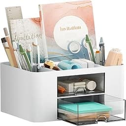 Marbrasse Pen Organizer with 2 Drawer, Multi-Functional Pencil Holder for Desk, Desk Organizers and Accessories with ...