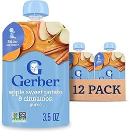 Gerber Stage 2 Baby Food, Apple Sweet Potato Cinnamon Puree Pouch, 2 Servings of Fruit & Veggie, No Added Sweetener, ...