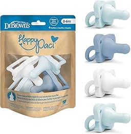 Dr. Brown's HappyPaci 100% Silicone Baby Pacifier, Contoured One-Piece Design, Blue/Light Blue/White, 0-6m, BPA-Free,...