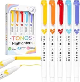 TONOS Highlighters 5 Pcs with Dual Tips, Assorted Colors, Cute Highlighters | with Broad and Fine Tips, No Bleed,Bibl...