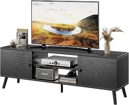 TV Stand for 55 60 inch TV, Modern Mid Century Entertainment Center with Storage, Wooden Media Console Table with 2 C...