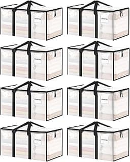 ukeetap 8 Pack Extra Large Clothes Storage Bins with Lids, Clear
