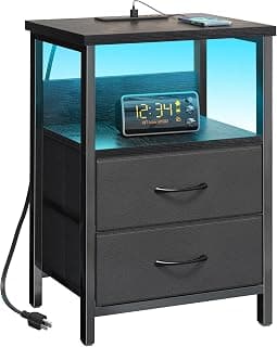 Fixwal Night Stand with Charging Station (2 AC Outlets & 2 U-S-B Ports) LED Nightstand Small Dorm Room Furniture, 2 F...