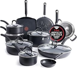 T-Fal Ultimate Hard Anodized Nonstick Pots and Pans Set 17 Piece, Nonstick Cookware Set with Fry Pan, Saucepans, Saut...