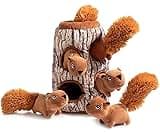 Hollypet Hide and Seek Squeaky Dog Toy, Designed Interactive Puzzle Plush Stuffed Puppy Toy, Squirrel