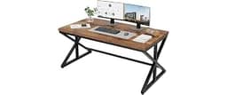 IBF 55” Rustic Computer Desk, Industrial Brown Home Office Desk, Wooden Metal Executive Pc Computer Desk Table, Wood ...