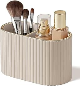 KINGFOM Makeup Brush Holder Organizer with Divider, PU Leather Vanity Brush Holder for Bathroom Countertop & Dressing...