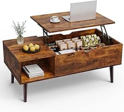 Sweetcrispy Wood Coffee Table Lift Top Coffee Tables for Living Room Office, Small Rising Wooden Center Tables with L...