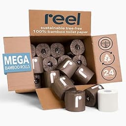 Reel Premium 3-Ply Bamboo Toilet Paper - 24 Rolls, 300 Sheets per Roll | Unbleached, Non-Toxic, Chemical & Bleach Fre...