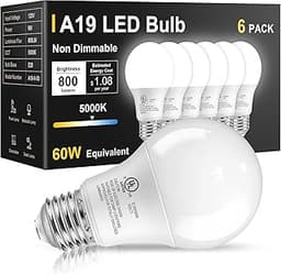 TJOY 6 Pack LED Light Bulbs 60 Watt Equivalent, Daylight White 5000K A19