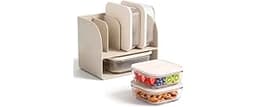 SMIRLY Glass Food Storage Containers with Lids & Organizer, 5-Pack, Cream | Borosilicate Glass Meal Prep Containers, ...