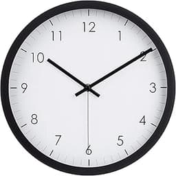 Amazon Basics Classic 12" Round Wall Clock, Easy to Read, Silent Non Ticking, Battery Operated, Black