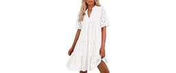 BTFBM Eyelet Boho Summer Dresses for Women 2026 | V Neck, Short Sleeve, Hollow Out Lace, Ruffle A Line, Wedding, Part...