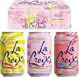 LaCroix Sparkling Water Cherry Blossom Variety Pack | 24-Pack of 12oz Cans | 6x Razz-Cran | 6x Limoncello | 12x Cherr...