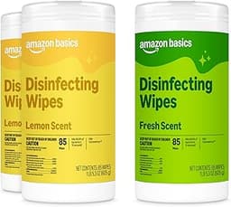 Amazon Basics Disinfecting Wipes, Lemon & Fresh Scent, Sanitizes, Cleans, Disinfects & Deodorizes, 255 Count (3 Packs...