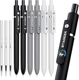 STAGEEK Black Gel Pens GX3, 6Pcs Fine Point Smooth Writing Pens with 3 Extra Refills, Black Ink Pens for Journaling, ...