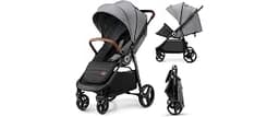 Kinderkraft Grande Plus Buggy, Gray | From Birth to 22 kg, One-Hand Folding, Reclining Position, Large Canopy with Wi...