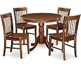 East West Furniture ANNO5-MAH-W 5 Piece Dining Set Includes a Round Dining Room Table with Pedestal and 4 Wood Seat C...