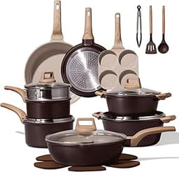 CAROTE 21 PCS Ceramic Cookware Set, Pots and Pans Set Non Stick, Pot and Pan Set with Frying Pan, Induction Ready Coo...
