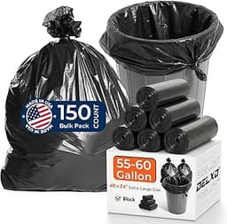 Delxo 55-60 Gallon Trash Bags, 150 Count, 40×54'' Large Black Garbage Bags | Light-to-Medium Duty Star-Seal Can Liner...