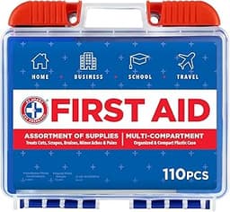 Be Smart Get Prepared 110 pc First Aid Kit: Clean, Treat, Protect Minor Cuts, Home, Office, Car, School, Business, Tr...