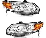 WEELMOTO for 2006-2011 Honda Civic 2-Door Coupe Headlight Assembly Pair Headlamp Chrome Housing Amber Reflector Left+...